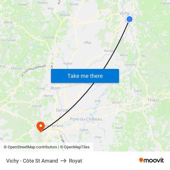 Vichy - Côte St Amand to Royat map