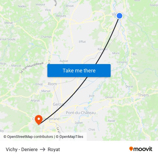 Vichy - Deniere to Royat map