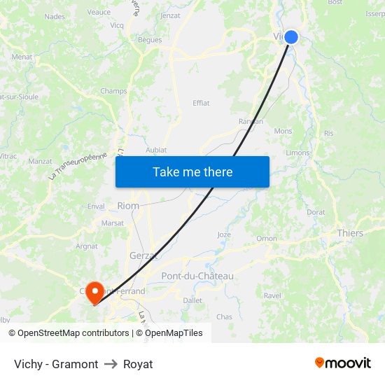 Vichy - Gramont to Royat map