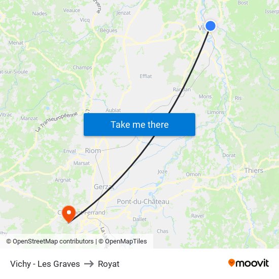 Vichy - Les Graves to Royat map