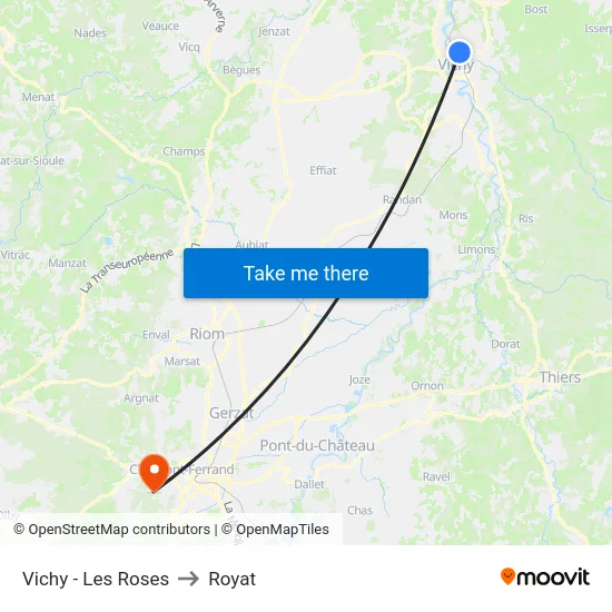 Vichy - Les Roses to Royat map