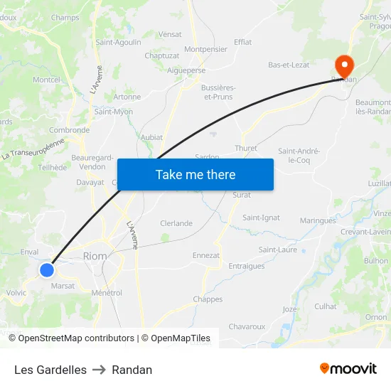 Les Gardelles to Randan map