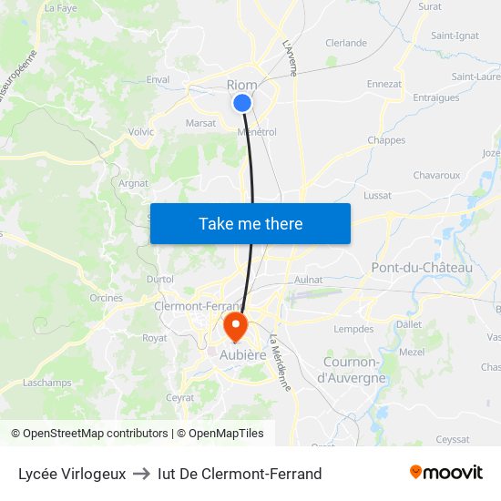 Lycée Virlogeux to Iut De Clermont-Ferrand map