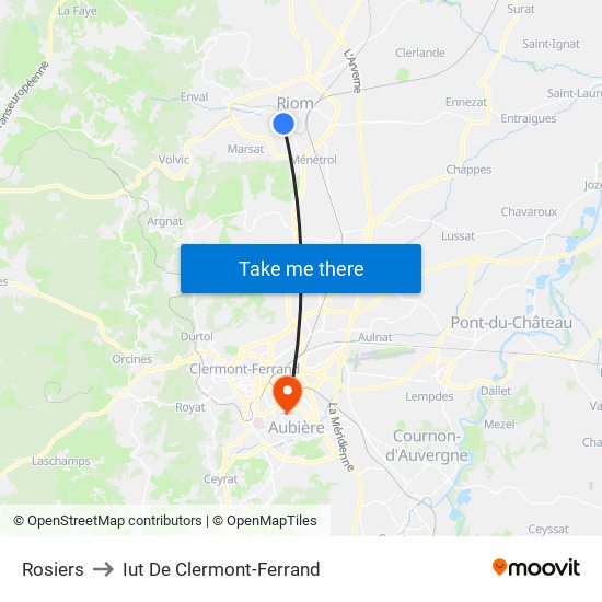 Rosiers to Iut De Clermont-Ferrand map