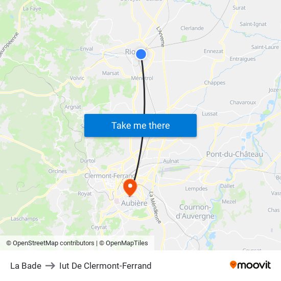 La Bade to Iut De Clermont-Ferrand map