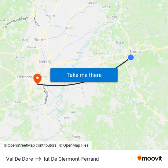 Val De Dore to Iut De Clermont-Ferrand map