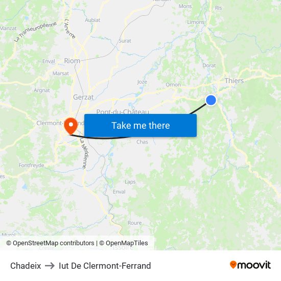 Chadeix to Iut De Clermont-Ferrand map