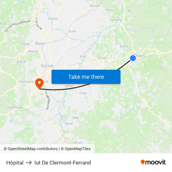 Hôpital to Iut De Clermont-Ferrand map
