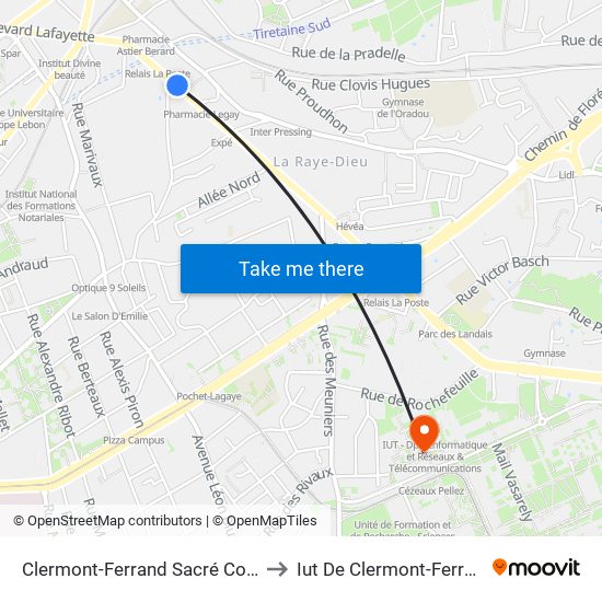 Clermont-Ferrand Sacré Coeur to Iut De Clermont-Ferrand map