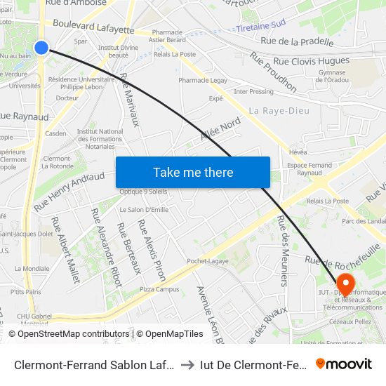 Clermont-Ferrand Sablon Lafayette to Iut De Clermont-Ferrand map