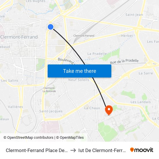 Clermont-Ferrand Place Delille to Iut De Clermont-Ferrand map