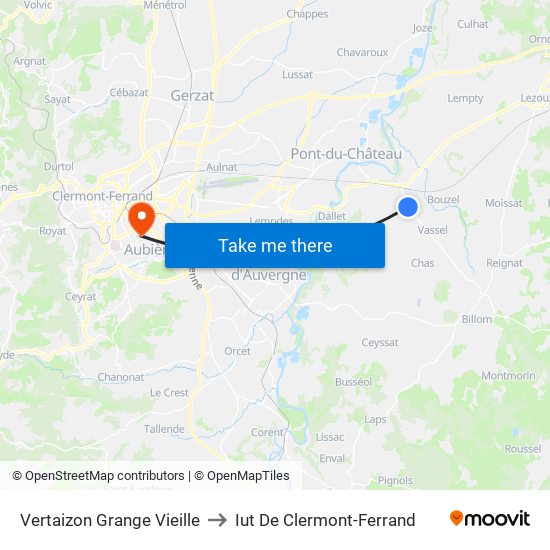 Vertaizon Grange Vieille to Iut De Clermont-Ferrand map