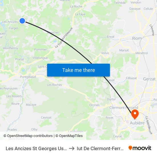 Les Ancizes St Georges Usine to Iut De Clermont-Ferrand map