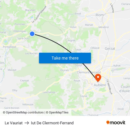 Le Vauriat to Iut De Clermont-Ferrand map