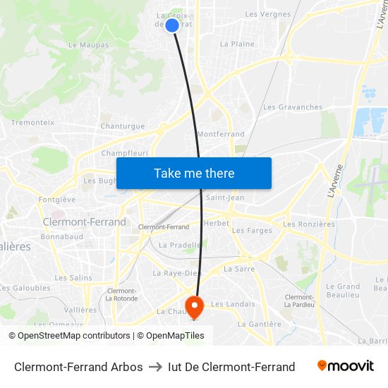 Clermont-Ferrand Arbos to Iut De Clermont-Ferrand map
