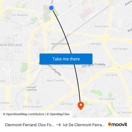 Clermont-Ferrand Clos Four to Iut De Clermont-Ferrand map