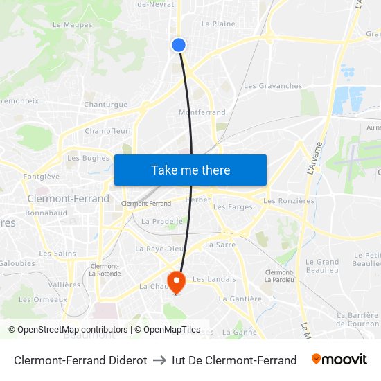 Clermont-Ferrand Diderot to Iut De Clermont-Ferrand map