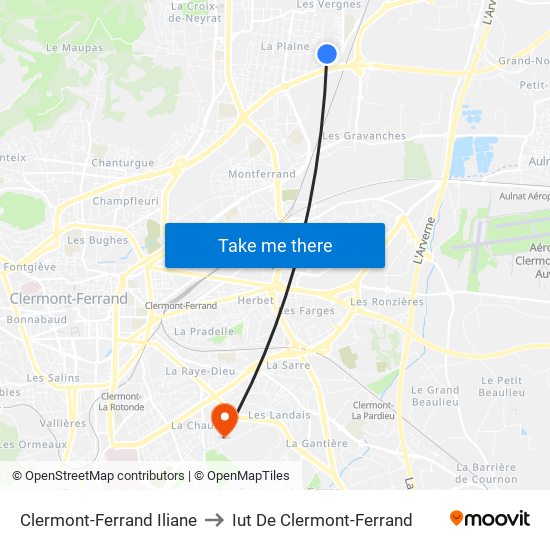 Clermont-Ferrand Iliane to Iut De Clermont-Ferrand map
