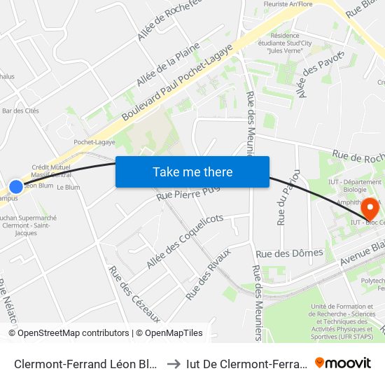 Clermont-Ferrand Léon Blum to Iut De Clermont-Ferrand map