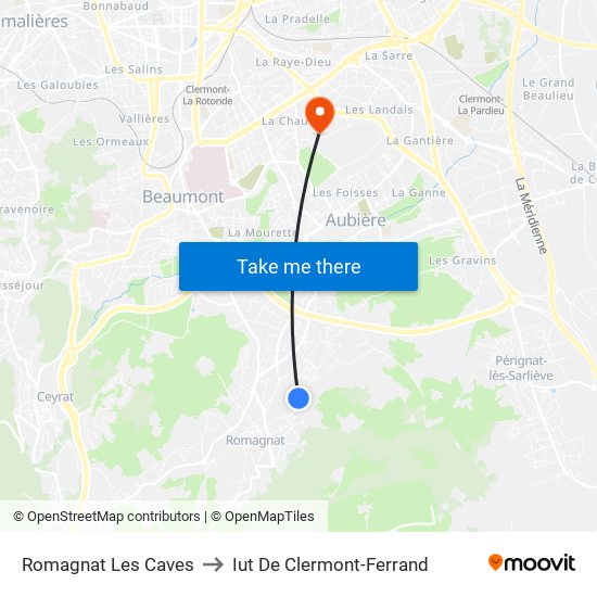 Romagnat Les Caves to Iut De Clermont-Ferrand map