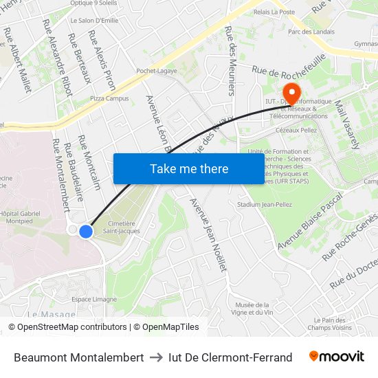 Beaumont Montalembert to Iut De Clermont-Ferrand map