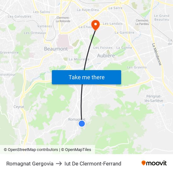 Romagnat Gergovia to Iut De Clermont-Ferrand map