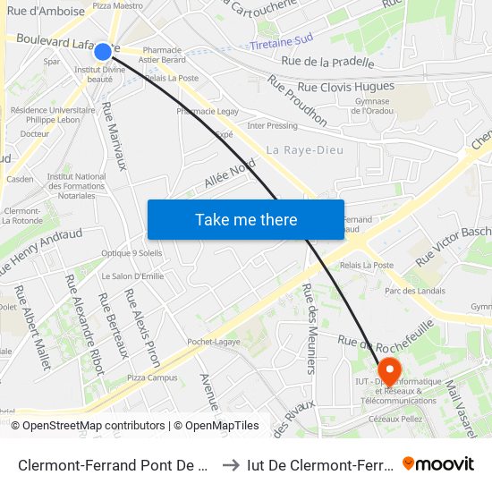 Clermont-Ferrand Pont De Naud to Iut De Clermont-Ferrand map