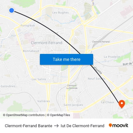 Clermont-Ferrand Barante to Iut De Clermont-Ferrand map