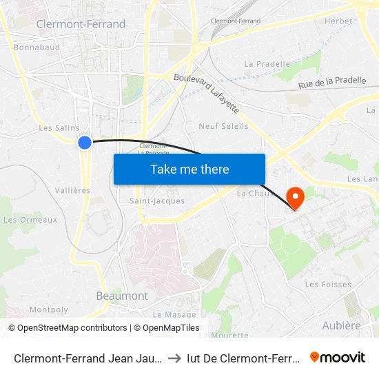 Clermont-Ferrand Jean Jaurès to Iut De Clermont-Ferrand map