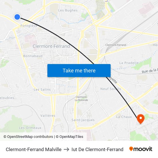 Clermont-Ferrand Malville to Iut De Clermont-Ferrand map