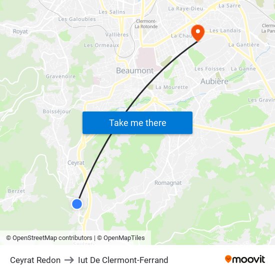 Ceyrat Redon to Iut De Clermont-Ferrand map