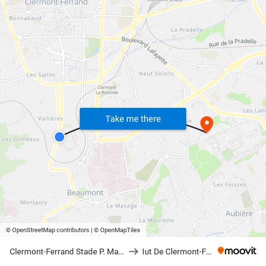 Clermont-Ferrand Stade P. Marcombes to Iut De Clermont-Ferrand map