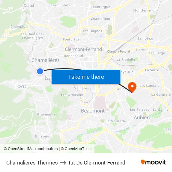 Chamalières Thermes to Iut De Clermont-Ferrand map