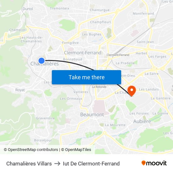 Chamalières Villars to Iut De Clermont-Ferrand map