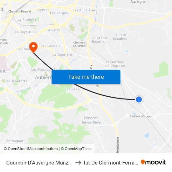 Cournon-D'Auvergne Manzats to Iut De Clermont-Ferrand map