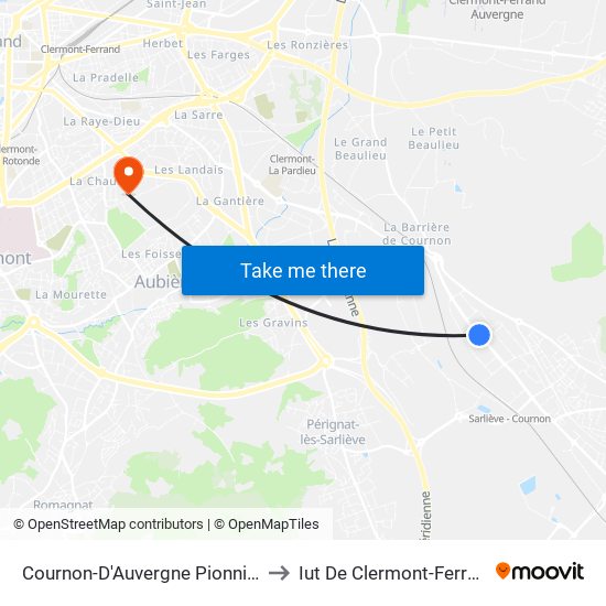 Cournon-D'Auvergne Pionniers to Iut De Clermont-Ferrand map
