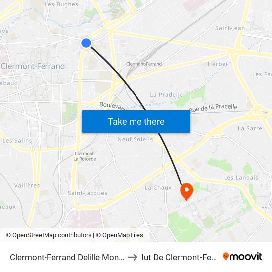 Clermont-Ferrand Delille Montlosier to Iut De Clermont-Ferrand map