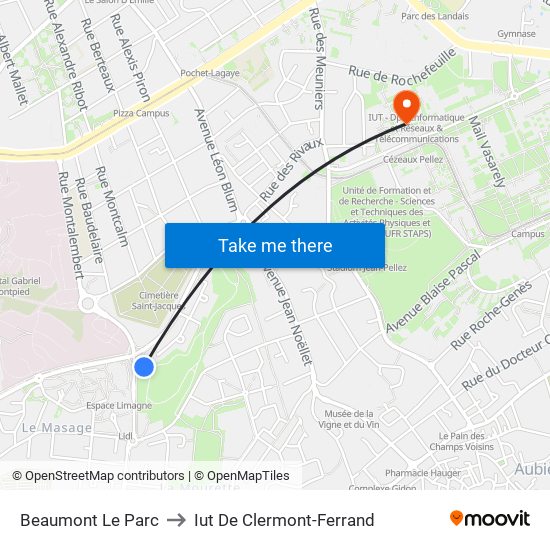 Beaumont Le Parc to Iut De Clermont-Ferrand map