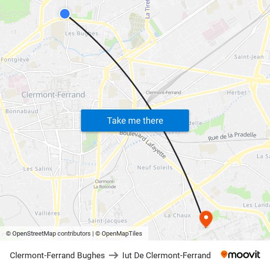 Clermont-Ferrand Bughes to Iut De Clermont-Ferrand map