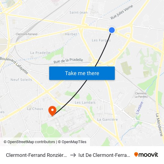 Clermont-Ferrand Ronzières to Iut De Clermont-Ferrand map