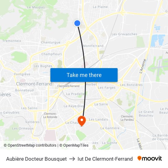 Aubière Docteur Bousquet to Iut De Clermont-Ferrand map