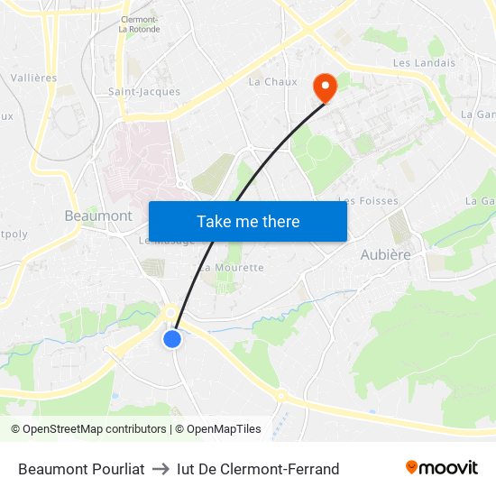 Beaumont Pourliat to Iut De Clermont-Ferrand map