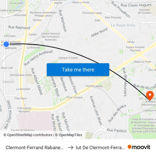 Clermont-Ferrand Rabanesse to Iut De Clermont-Ferrand map