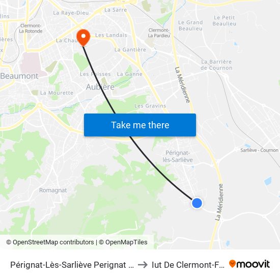 Pérignat-Lès-Sarliève Perignat Les Horts to Iut De Clermont-Ferrand map