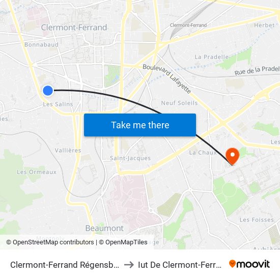 Clermont-Ferrand Régensburg to Iut De Clermont-Ferrand map