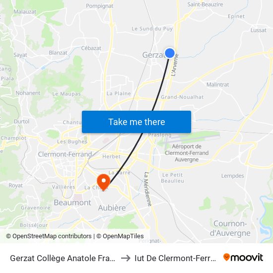 Gerzat Collège Anatole France to Iut De Clermont-Ferrand map