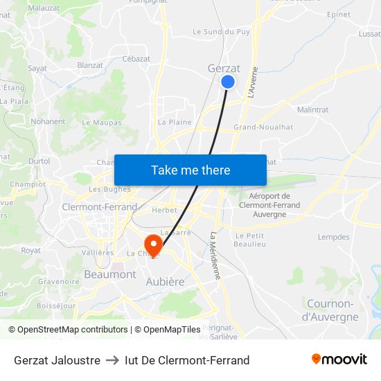 Gerzat Jaloustre to Iut De Clermont-Ferrand map