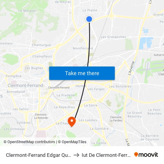 Clermont-Ferrand Edgar Quinet to Iut De Clermont-Ferrand map