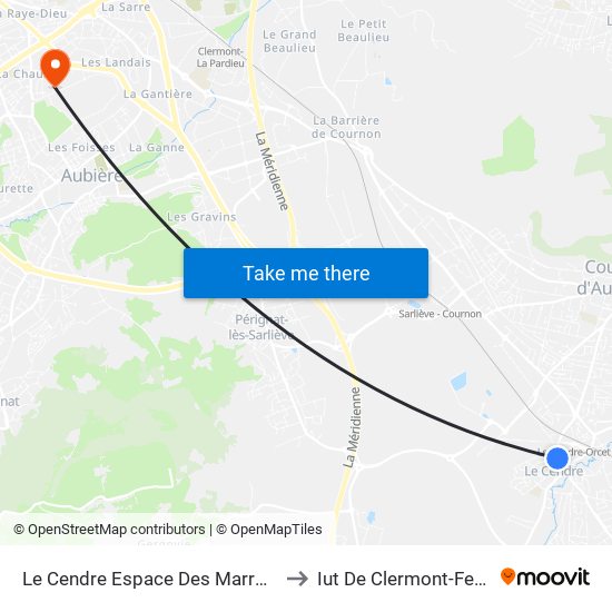 Le Cendre Espace Des Marronniers to Iut De Clermont-Ferrand map