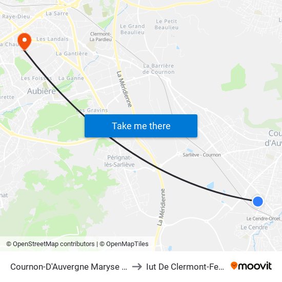 Cournon-D'Auvergne Maryse Bastié to Iut De Clermont-Ferrand map